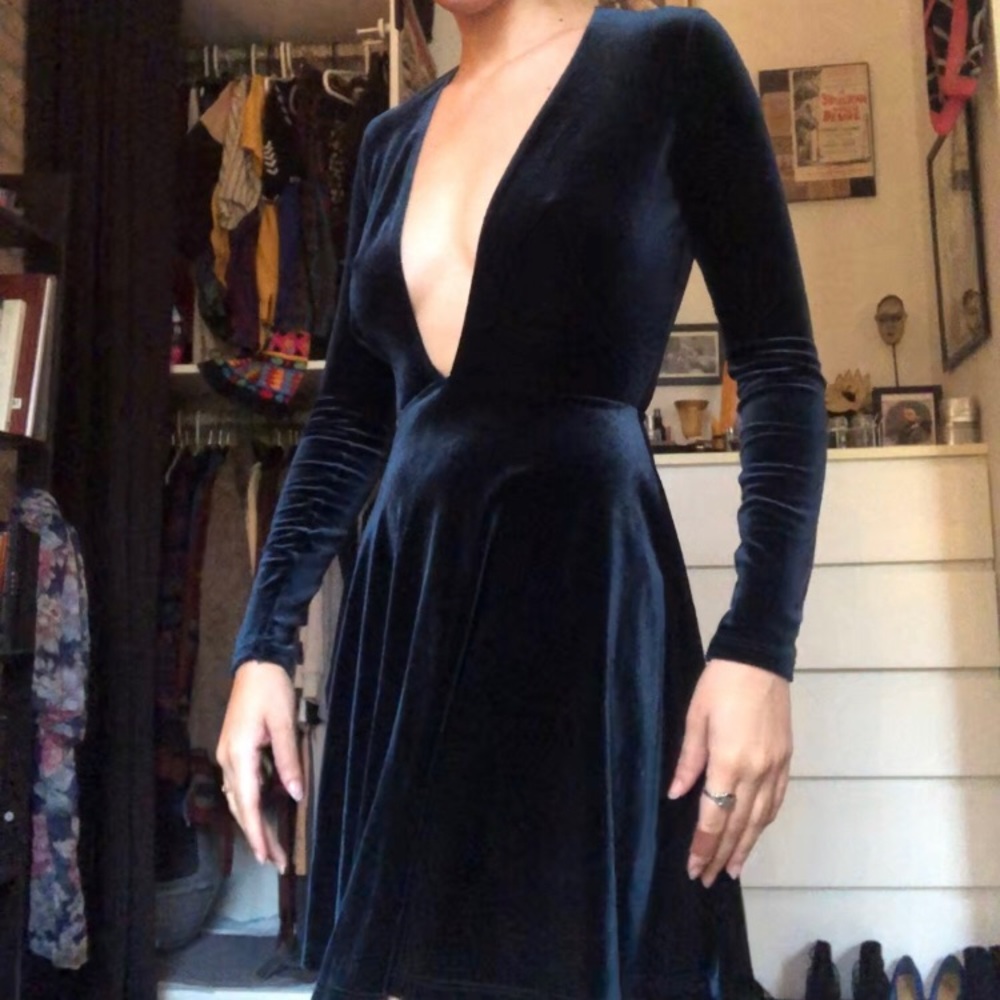AA Deep plunge Velvet Skater Dress